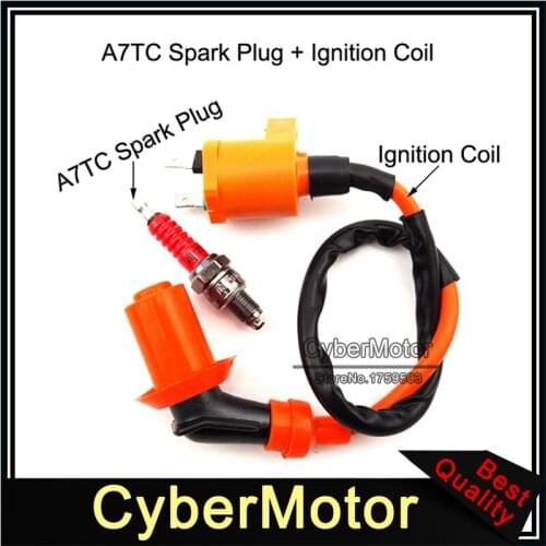Performance Racing Ignition Coil + A7TC Spark Plug For Chinese GY6 50cc 125cc 150cc Engine Moped Scooter