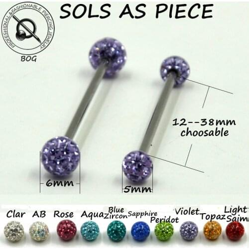 1PC Straight Industrial Barbells Bars Tongue Nipple Ear Cartilage Tragus Piercing Rings Crystal Ferido Disco Ball Body Jewelry