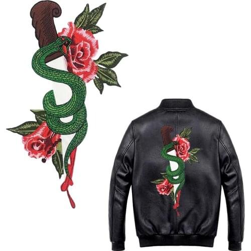 Embroidery Flower Snake Patch Iron on Embroidered Patch for Jacket Clothing Vest DIY Apparel Accessories Sewing Applique