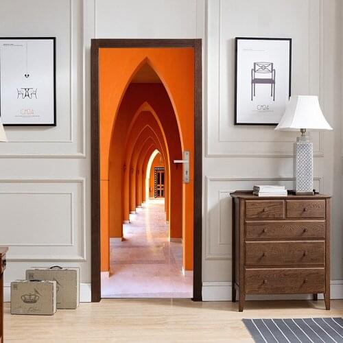 Turkish Style Modern Corridor Door Sticker 3D Vision Mural Removable Waterproof Self Adhesive Vinyl Art Doors Poster Home Decor
