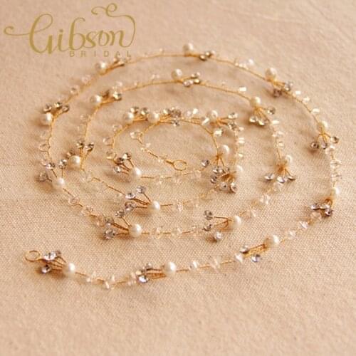 Crystal and Beaded Wrapped Delicate Wedding Bridal Hairbands Girls Long Hair Vine Headband