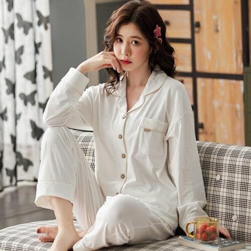 High Quality Cotton Womens pajamas home suit cardigan Spring plus size Sleepwear Female nightwear conjuntos de mujer ensembles