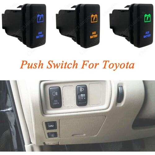 Green & Blue LED Car Push Button Switch Aux Battery For Toyota Prado Landcruiser Hilux FJ Cruiser ON OFF Switch + Wire