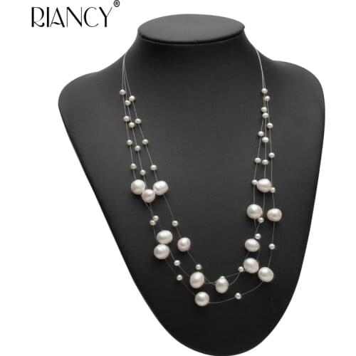 Fashion Freshwater Multilayer pearl necklace women natural choker necklace bride jewelry white wedding gift