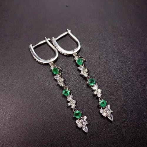 Fashion long strand natural green Emerald drop earrings Natural gemstone earrings 925 silver female wedding gift fine jewelry