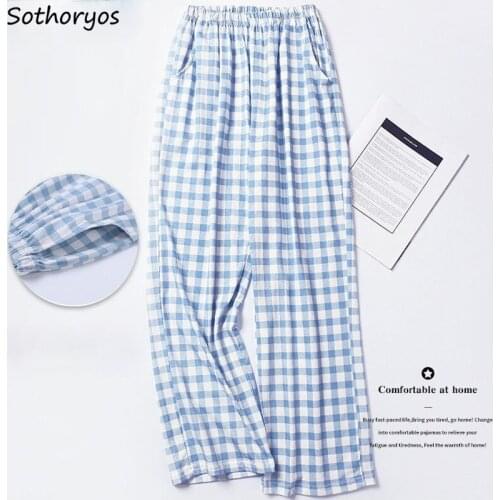 Women Ankle-length Sleep Bottoms Plaid Classic Loose Comfort Nightwear Large Size M-4XL Students Females Lounge Hipster Leisure