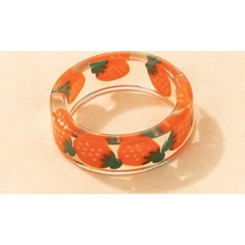 QiLuxy New Korean Fashion Originality Resin Fruits Rings for Women Cute Colourful Resin Rings Party Jewelry Gifts