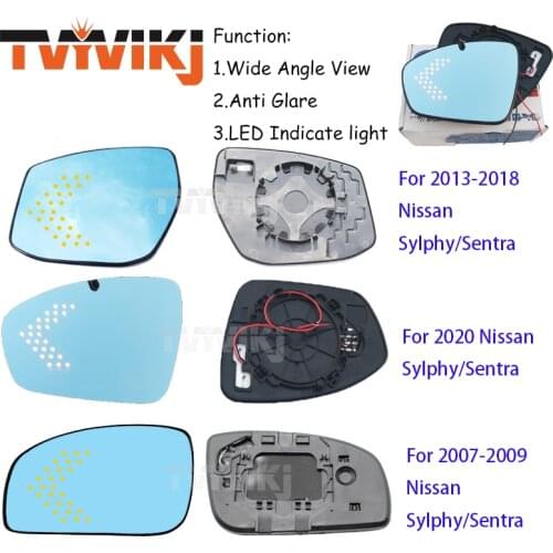 TVYVIKJ Side Rearview Mirror Blue Glass Lens with LED Indicate light For Nissan Sylphy Sentra 2007-2020 Wide Angle View anti