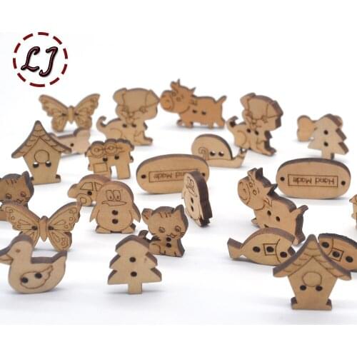 200pcs/lot 29 types Wooden Sewing Buttons Scrapbooking Animal Mixed Natural button Two Holes Costura Botones Decorate botton