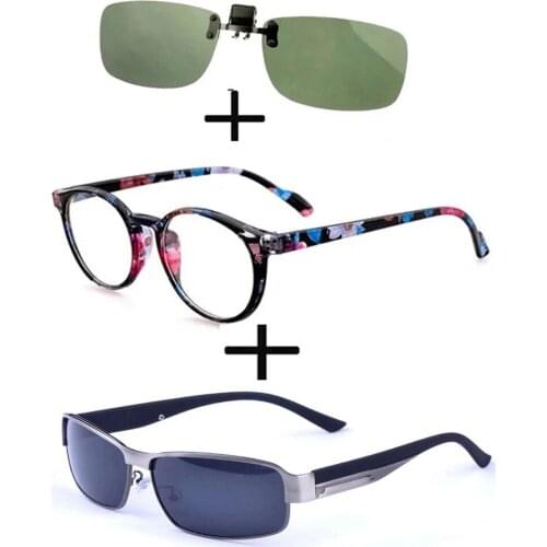 3Pcs!!! Retro Round Light Reading Glasses Men Women + Polarized Sunglasses Double Bridge Foldable Ultralight+ Sunglasses Clip