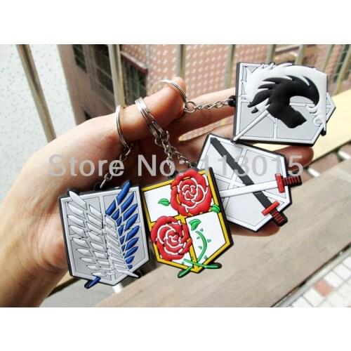 4 pcs/lot Shingeki no Kyojin Toy Attack on Titan Doll Survey Legion stationed / Miritary police / Training Corps Logo Keychains