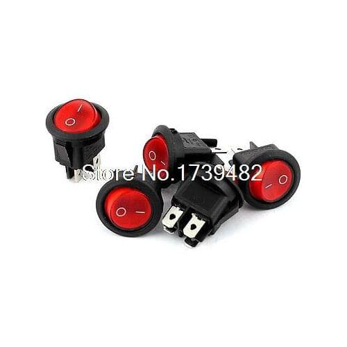 5PCS Round Red Lamp 4 Pins DPST Boat Rocker Switch AC 250V 6A 125V 10A