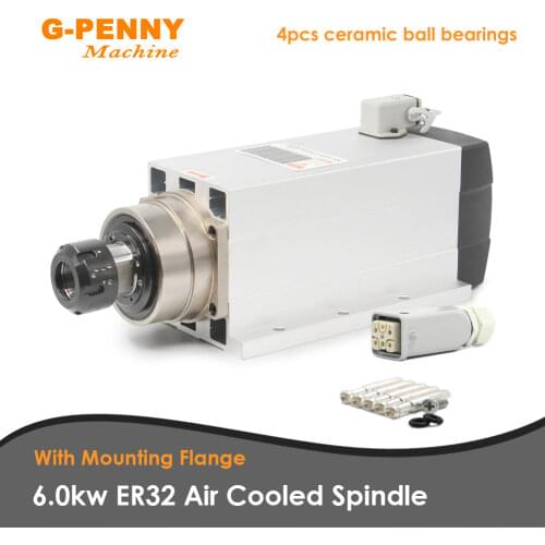 New Arrival! 6.0kw Air Cooled Spindle ER32 300Hz 220v / 380v with mounting flange 4 pcs ceramic ball bearings 0.01mm accuracy