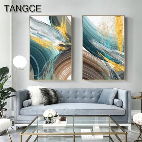 Abstract Gold Foil Canvas Painting Modern Green Rings Posters and Prints Abstract Tableaux for Living Room Big Wall Art Picture