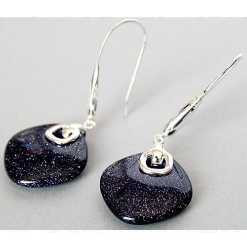 Free Shipping FASHION 925 SILVER NATURAL SANDSTONE EARRINGS 14/5"