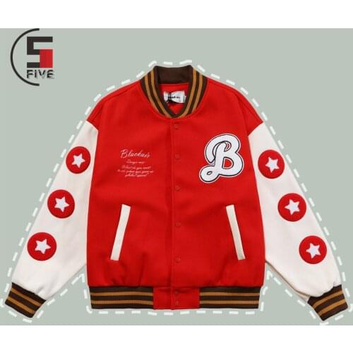 Retro Embroidery Baseball Jacket Mens Hip Hop Hamburger Print Letter Jackets Autumn Campus Varsity Couple Oversized Coat Unisex