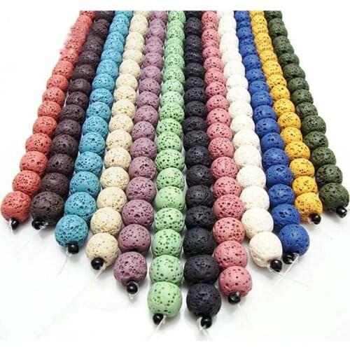 Natural Stone Volcanic Lava Beads Colorful Black Round Rock Lava Loose Beads For DIY Necklace Bracelet Jewelry Making Wholesale