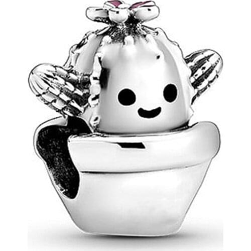 1Pcs New Cute Cactus Pendant DIY Beads Suitable for Original Pandora Charm Bracelet Ladies Jewelry Making Gifts