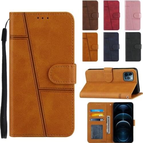 2021 Phone Case For iPhone 6 6S 7 8 Plus SE 2 11 12 Pro X XS XR Max mini Wallet Flip Leather Card Slot Solid color lines Book Co