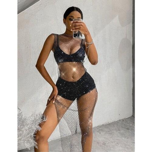 Black Sleeveless Sequin Jazz Dance Costume Woman 2022 Party Club Strap Dresses Formal Evening Sexy Perspective Club Short Dress