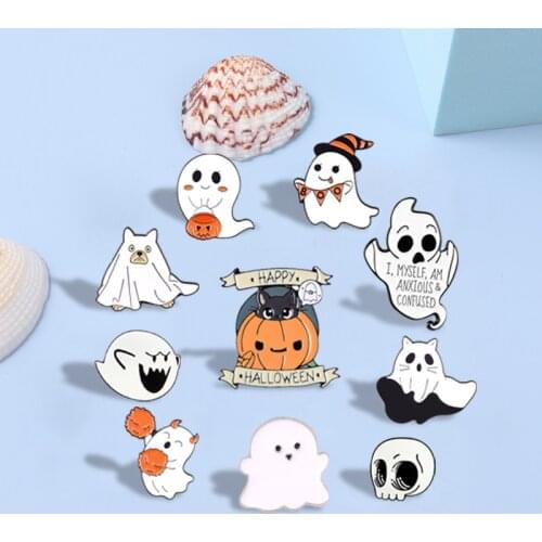 Halloween Punk Enamel Pins Cute Ghost Pumpkin Skull Brooch Lapel Pin Badges Backpack Gift Friends Kids Jewelry Accessories