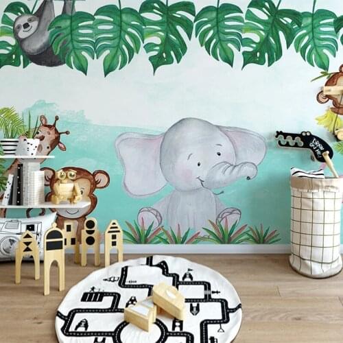 Custom Mural Wallpaper 3D Cartoon Animal Elephant Flower Fresco Childrens Bedroom Background Wall Decor Papel De Parede Murals