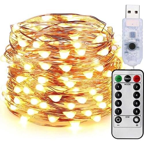 Warm White LED String Lights Waterproof 10M 100LED USB5V Fairy LED Christmas Light Sliver Wire Party wedding Holiday with Remote