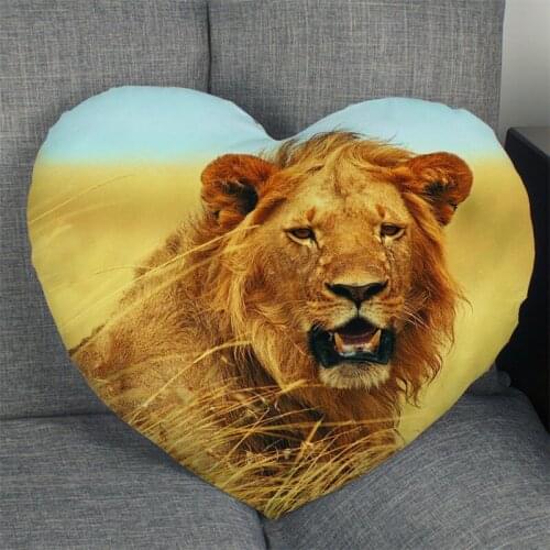 Hot Sale Lion Animal Pillow Case Heart Shaped Zipper Pillow Cover Satin Soft No Fade Pillow Cases Home Textile Decorative