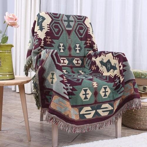 Cotton Kinited Blanket Rectangular Lace Bohemia Geometry Blanket Decorative Throw Stitching Blanket for Bed Thick Wool Carpet