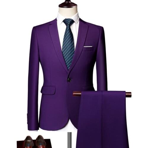 Suit + pants)Brand clothing spring and autumn fashion suit men fashion slim casual solid color business casual suit size M-6XL