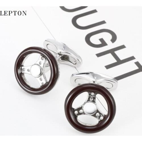 Lepton Car Steering Wheel Cufflinks for Mens Shirt Cuff Cuff links High Quality Brown Enamel Wheel Cufflink Relojes gemelos