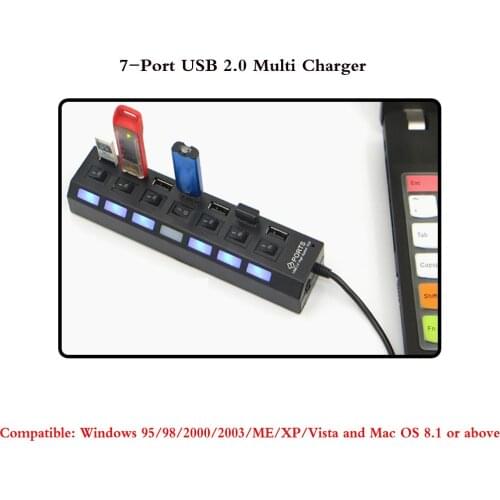 Micro USB Hub 2.0 Multi USB 7 Ports USB High Speed Switch Splitter Adapter With on/off Switch PC Computer Laptop Accessories
