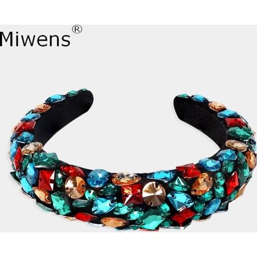 Miwens Colorful Crystal Thick Hairbands For Women Luxury Shiny Rhinestone Glass Headbands Wedding Gift Wholesale Head Jewelry