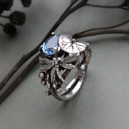 Fashion Exquisite Dragonfly Lotus Shape Ring For Women Wedding Engagement Party Jewelry Accessories Gift Womens Jewelry Ring
