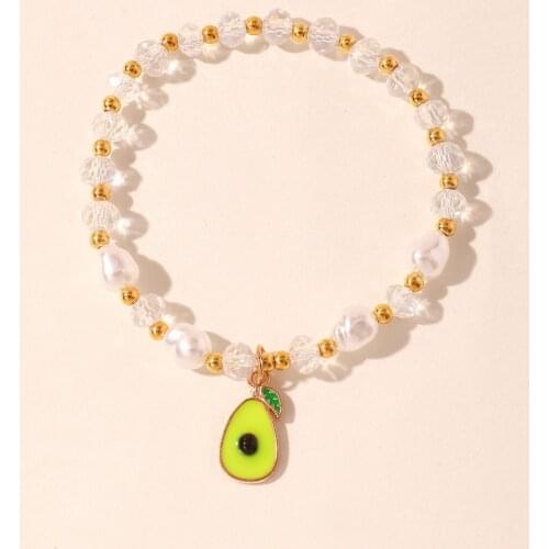 Trendy Geometric Charm Bracelets Womens Ethnic Fruit Avocado Resin Glass Crystal Beads Alloy Pendant Bracelets Jewelry for Girls