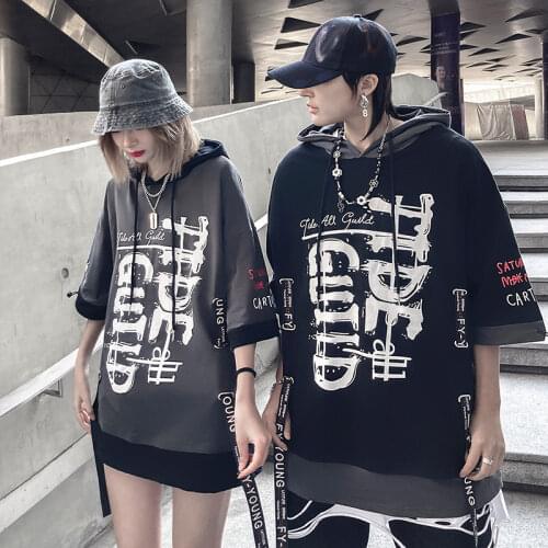 2021 Men T-shirt Korean Hooded T-shirt Fashion Harajuku Short Sleeve Top Graphic T Shirts Mens Summer Print Men Clothing