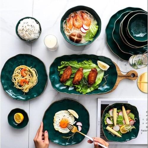 Bowls and dishes set household personalized creative combination Nordic Green Phnom Penh ceramic tableware dinner plates
