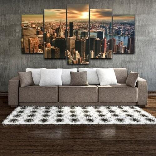 Wall Art Pictures Canvas Print Poster 5 Panel City Building Landscape Sunset Painting Home Decor For Living Room Modern Artwork