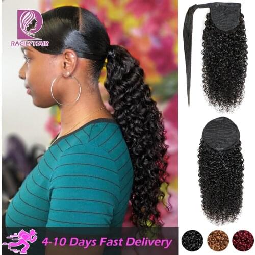 Ombre Human Hair Ponytail Extensions Drawstring Ponytail Clip Ins Remy Wrap Around Brazilian Kinky Curly Pony Tail Racily Hair