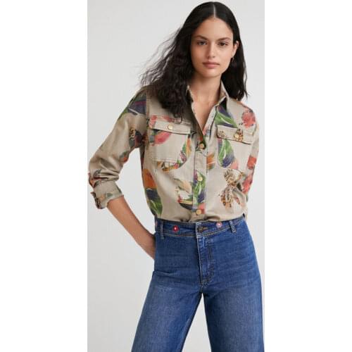 Spain 2021 new womens twill Floral Print Shirt