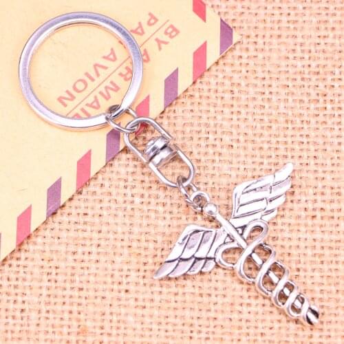 New Fashion Keychain 40*40 mm caduceus medical symbol md Pendants DIY Men Jewelry Car Key Chain Souvenir For Gift
