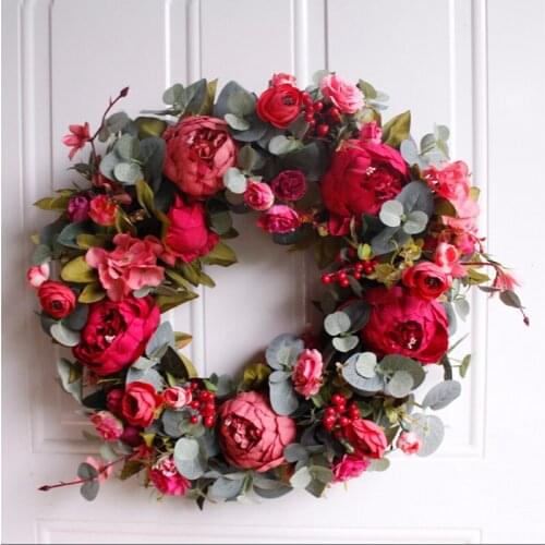 Autumn Peony Wreath Christmas Wreath Red Door Wreath Wall Hanging Garland Ornaments Wall Cumplea Os Decorations Farmhouse