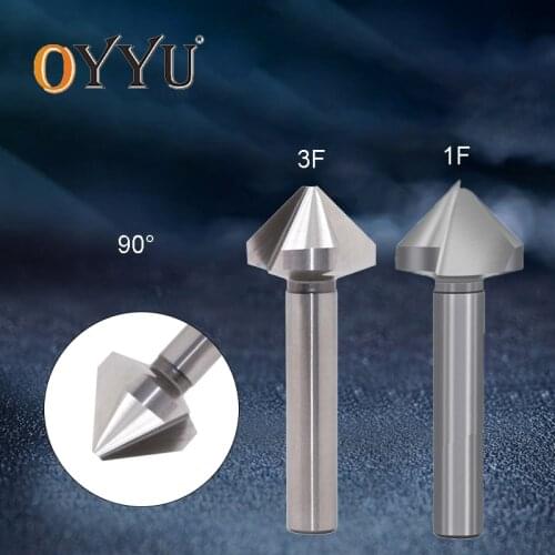 OYYU 90 Degree Countersink Chamfering 1 3 Flute Metal Milling Cutter Tools Round Shank 6.3 8.3 10.4 12.4 16.5 20.5 25 30 mm