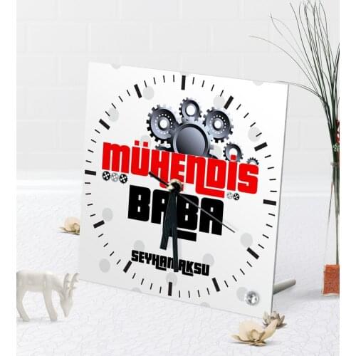 Personalized Engineer Father Desktop Square Glass Saat-1