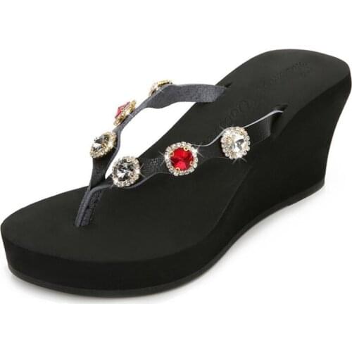Summer shoes woman Platform Sandals Women Soft Leather Casual flip flops wedges crystal Women Shoes Flats women slippers b182