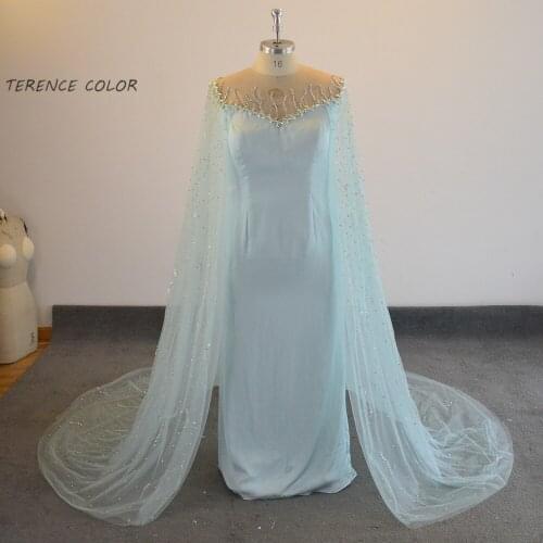 Sexy Illusion Beading Crystal Pearls Mother of the bride dresses Real Sample Evening dress New Style Cape Prom Party Gowns Wear