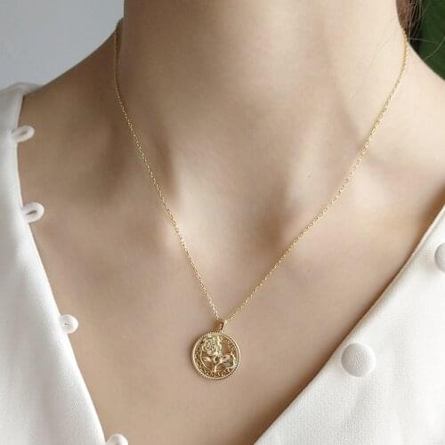 925 Sterling Silver 18K Gold Round Shape Hollow Flower Rose Necklace Women Wedding Jewelry Engagement Gift Ladies Necklaces