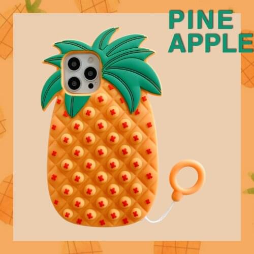 Press Extrusion Ananas comosus 3D Cartoon silicone Cover For iphone 12 11 ProMax Phone Case X XR XSMAX 6s 7 8 Plus Soft Pendants