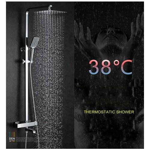 Bathroom Brass Chrome Wall Mounted Intelligent Thermostatic Shower Set SUS304 stainless steel 25cm*25cm 10'' Square Shower Head