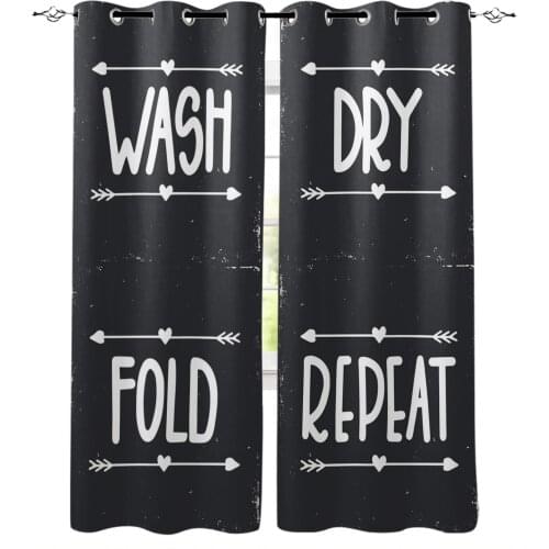 Laundry Room Wash Dry Fold Repeat Arrow Blackboard Blackout Curtains Kitchen Bedroom Kids Room Window Curtains for Living Room